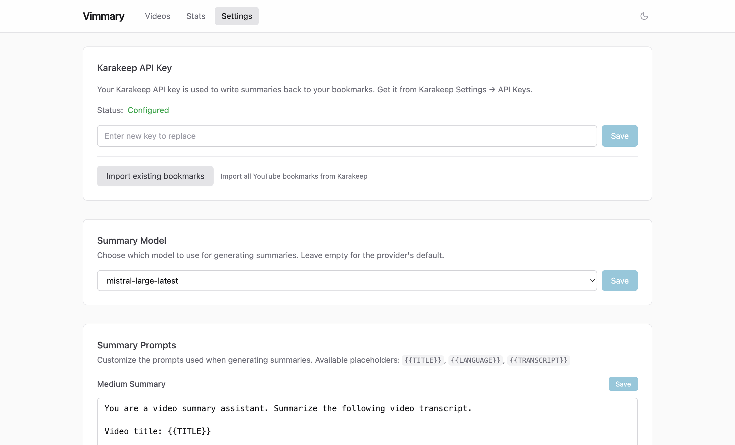 vimmary settings view