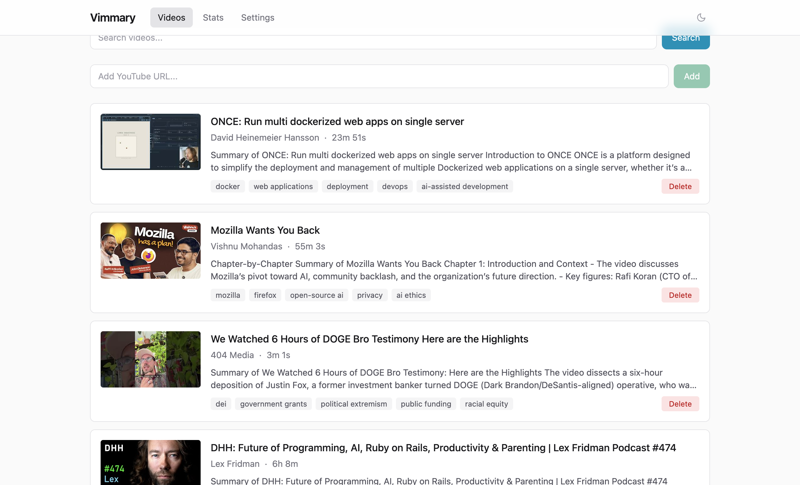 vimmary video list view
